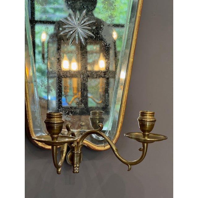 Mid 20th Century Pair of 20th Century Italian Giltwood Etched Mirror Two-Light Sconces For Sale - Image 5 of 8