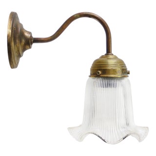 French Clear Holophane Glass and Brass Wall Lamp For Sale
