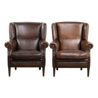 English Sheepskin Wingbacks with Colors, Set of 2 For Sale