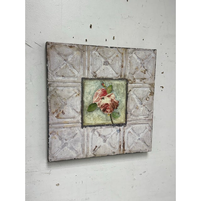 Transitional Peggy Abrams Style Rose Tile Print of Canvas For Sale - Image 3 of 12