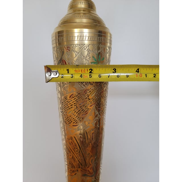 Vintage Hand Painted Brass Side Table Lamp From India For Sale - Image 4 of 16