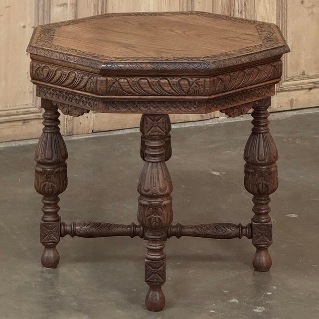Antique French Renaissance Octagonal Carved End Table For Sale - Image 4 of 12