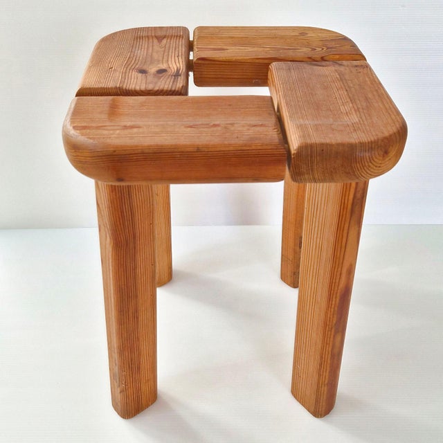 Vintage Swedish Scandinavian Stool in Pine by Olof Ottelin for Finnsauna, 1950 For Sale - Image 4 of 14