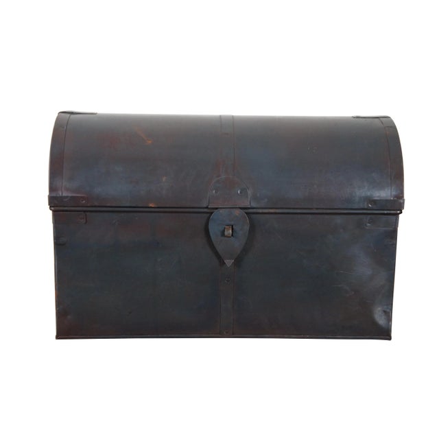 Industrial Mid 20th Century Vintage Industrial Domed Black Metal Wine Storage Box Chest Trunk For Sale - Image 3 of 12