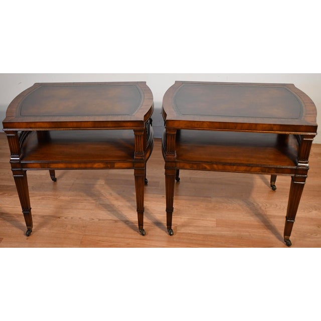 1930s Weiman Regency Mahogany & Leather Top Pair of Side Tables / End Tables For Sale - Image 10 of 14