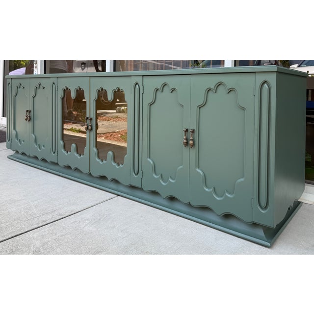 1960s Spanish Revival Sage Green & Gold Leaf Sideboard From 60's For Sale - Image 5 of 8