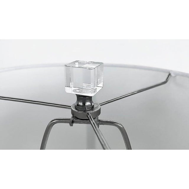 Metal Faceted Glass, Chrome Table Lamp, Drum Shade. Lucite Finial For Sale - Image 7 of 9