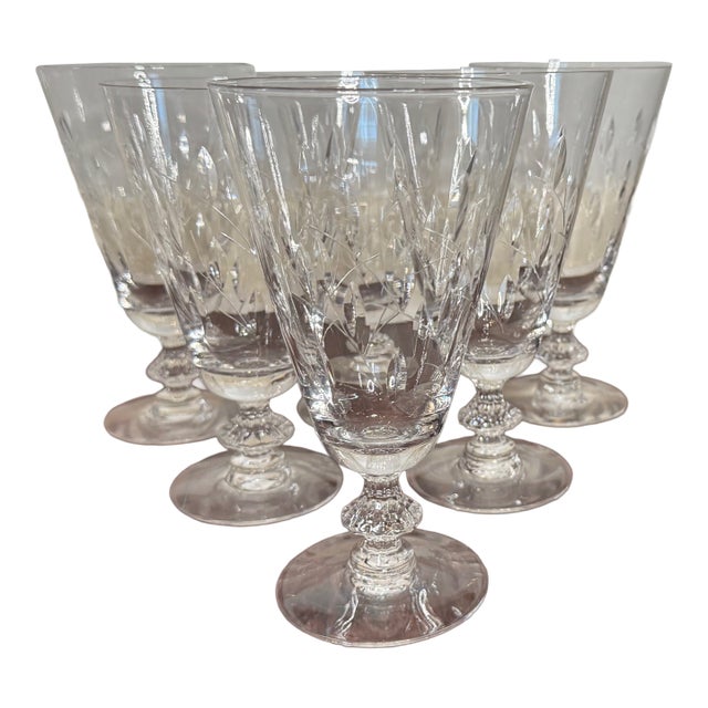 Mid 20th Century Duncan & Miller “Willow” Pattern Crystal Iced Tea Goblets – Set of 6 For Sale