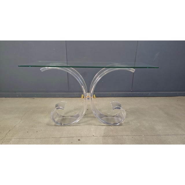 Brass and Acrylic Glass Console Table, 1970s For Sale - Image 11 of 14
