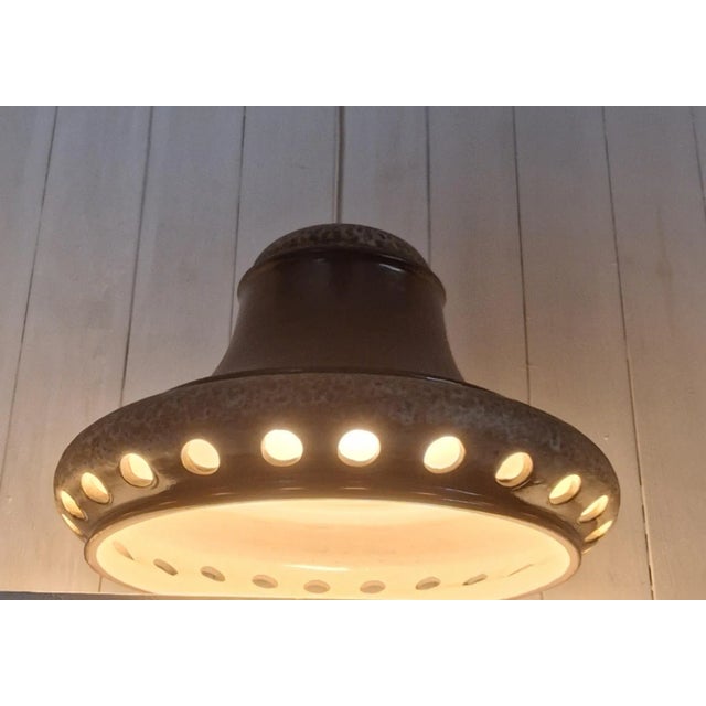 Ceramic Vintage German Pendant Lamp with Brown-Beige Ceramic Shade, 1970s For Sale - Image 7 of 7