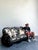 Vintage Black Rattan Sofa in Quadrille “Royal Journey” For Sale - Image 11 of 18