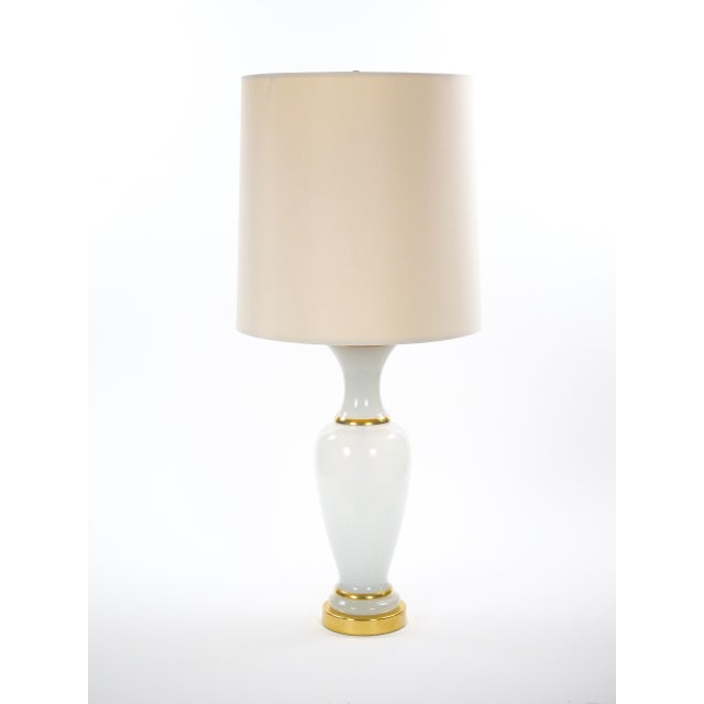 20th Century Hollywood Regency Opaline Glass and Gold-Banded Table Lamps, Pair For Sale - Image 10 of 11
