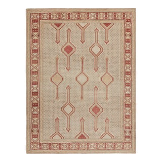 1950s Vintage Persian Rug in Beige-Brown and Red Geometric Patterns From Rug & Kilim For Sale