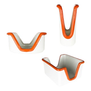 Italian White & Orange Ceramic Tableware Containers, 1970s, Set of 3 For Sale