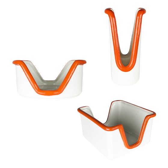 Italian White & Orange Ceramic Tableware Containers, 1970s, Set of 3 For Sale
