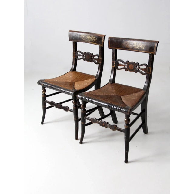 American Antique Stencil Painted Chairs Pair For Sale - Image 3 of 13