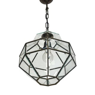 Brass and Beveled Glass Pendant Light in the style of Adolf Loos for Fontana Arte, Italy, 1950s For Sale