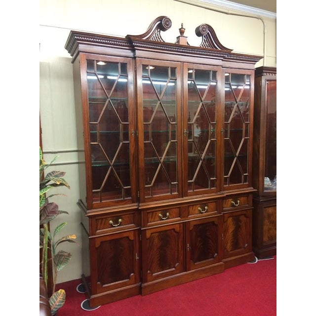 Vintage Federal China Cabinet, Lighted Breakfront Mahogany For Sale - Image 9 of 12