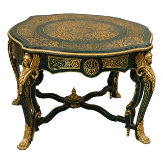 French Louis XV Bottle Green Center Table – Ornate Gold Leaf & Bronze Ormolu Details For Sale