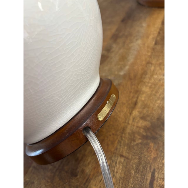2010s Lauren Ralph Lauren Creamy Off White Crackle Glaze Double Gourd Lamps With Shades, a Pair For Sale - Image 5 of 7