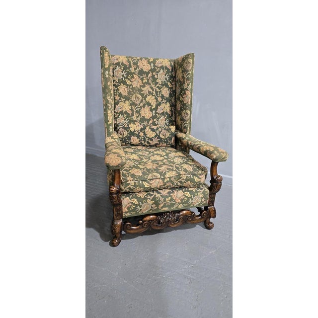 Set of Jacobean Walnut Wing Library Armchairs, 1910 For Sale - Image 10 of 13