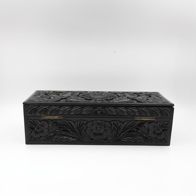 Mid 19th Century Anglo-Indian Carved Ebony Glove Box Mid-19th Century For Sale - Image 5 of 14