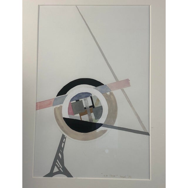 Mid-Century Modern Vintage Signed Geometric Abstract Mixed Media Painting – “La Tour” For Sale - Image 3 of 6