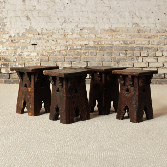 Wood 19th Century French Oak Neo Gothic Stool For Sale - Image 7 of 7
