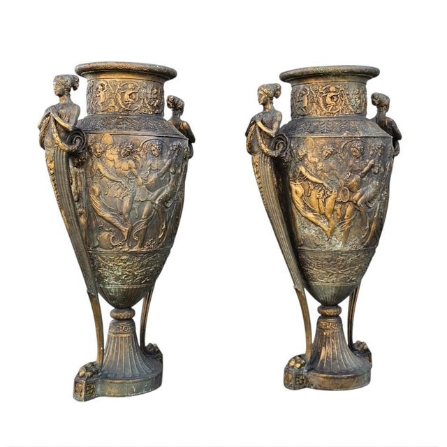 1970s Monumental French Neoclassical Figural Vases- A Pair For Sale - Image 9 of 18