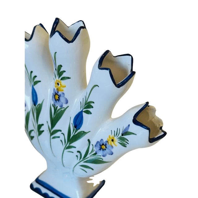 Ceramic Vintage Portuguese Vase Hand-Painted Tulipiere For Sale - Image 7 of 9