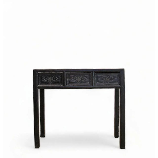 Chinese Antique Asian 3-Drawer Dark Brown Elm Console Table For Sale - Image 3 of 11