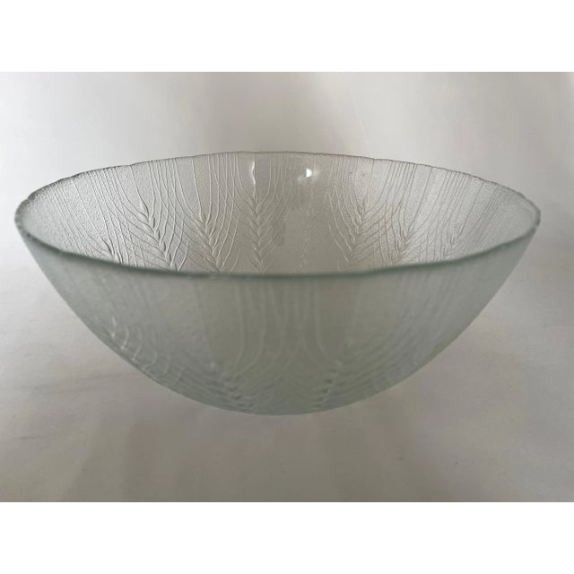 1960s Danish Glass Salad Serving Bowl on Curved Teak Wood Stand For Sale - Image 9 of 11