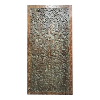 Dark Wood Vintage Carved Door Tree of Life Artisanal Wall ArT 80x36 For Sale