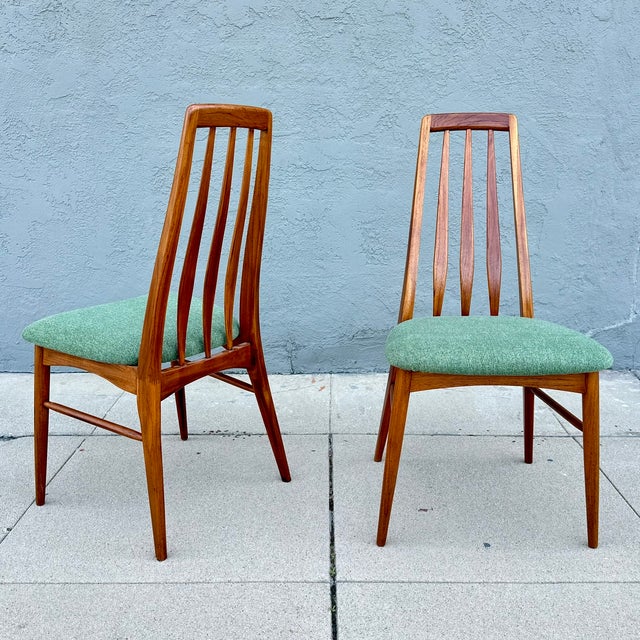 Brown Vintage Danish Modern Slat Back "Eva" Dining Chairs in Teak Attributed to Niels Koefoed For Sale - Image 8 of 11