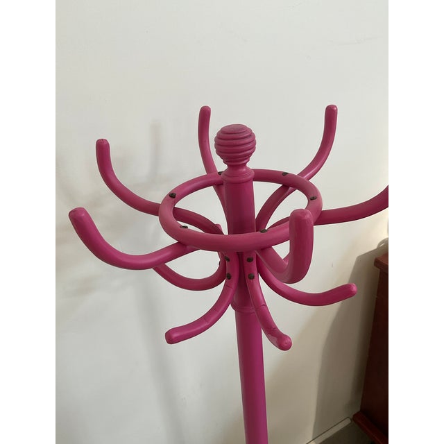 Thonet 1950s Grand Thonet Style Bentwood Coat Rack in Bold Pink For Sale - Image 4 of 11