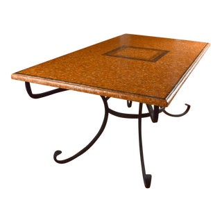 Arhaus Travertine Marble Mosaic Italian Wrought Iron Dining Room Table For Sale