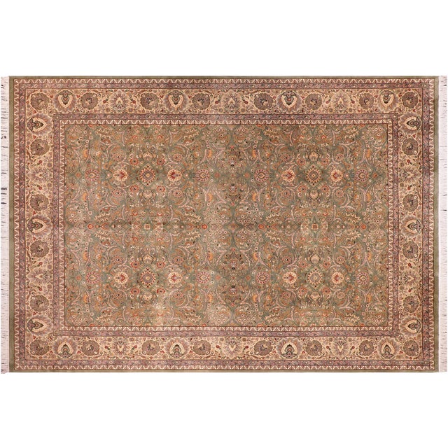 Green Shabby Chic 1990's Floral Pak-Persian Green/Ivory Wool Rug - 9'0'' X 12'2'' For Sale - Image 8 of 9