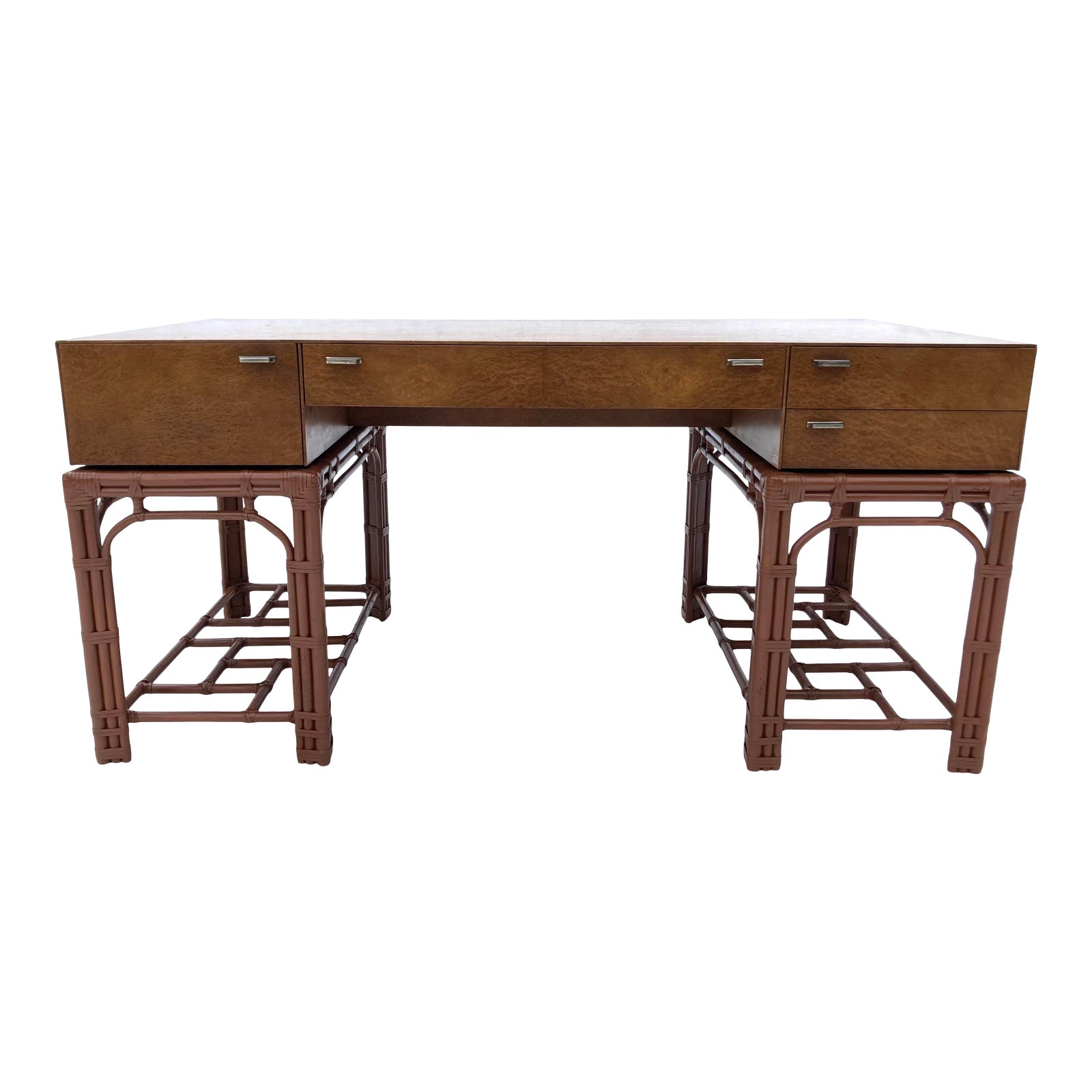 Midcentury Herndon Burl Wood Partner Desk Chairish