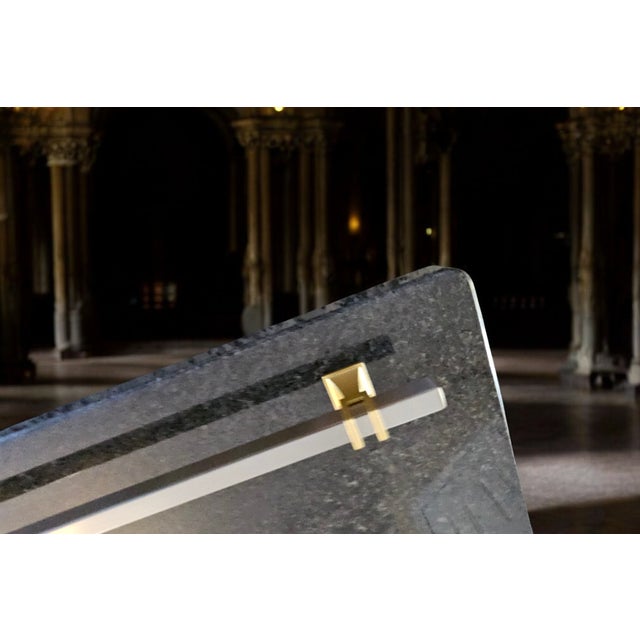 2020s Mid-Century Modern and Modern Luxe, Handcrafted Black Pearl Granite Serving Board With Two-Tone Metal Handles & Gold Knife Set For Sale - Image 5 of 7