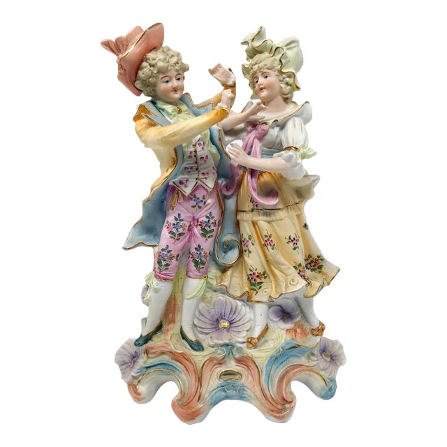 Early 20th Century Bisque Porcelain Figurine - Courtly Couple - 9.5" For Sale