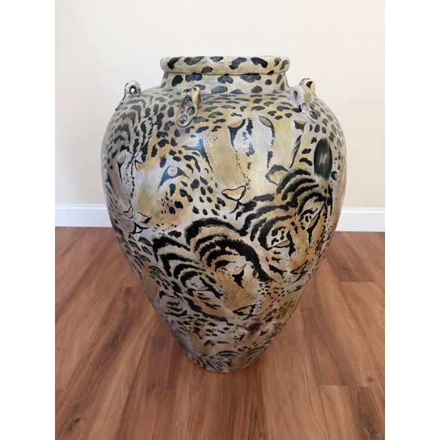 20th Century Cheetah Motif Ceramic Urn For Sale - Image 4 of 17