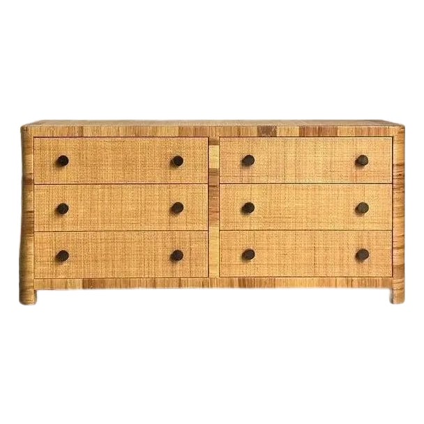 Vintage Boho Bielecky Brothers Woven Rattan Dresser For Sale