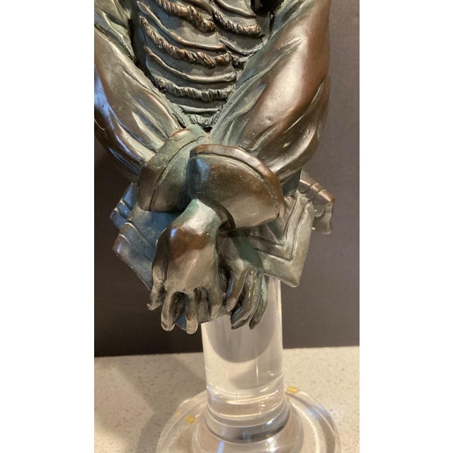 1980s 1980s Bronze Pierrot Signed Sculpture on Acrylic Base For Sale - Image 5 of 7