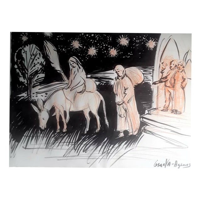 Veronika Issaeva-Agenos, On the Road to Bethlehem, 2024, Ink and Pencil Drawing on Paper For Sale