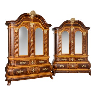 20th Century Pair of Large Rococo Inlaid Marquetry Cabinets, Sweden For Sale