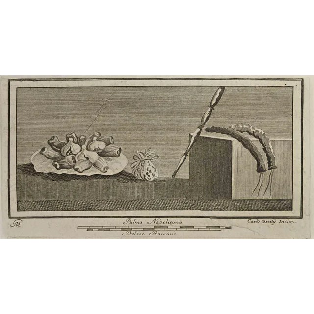 Roman Still Life Fresco from "Antiquities of Herculaneum" is an etching on paper realized by Carlo Oraty in the 18th...
