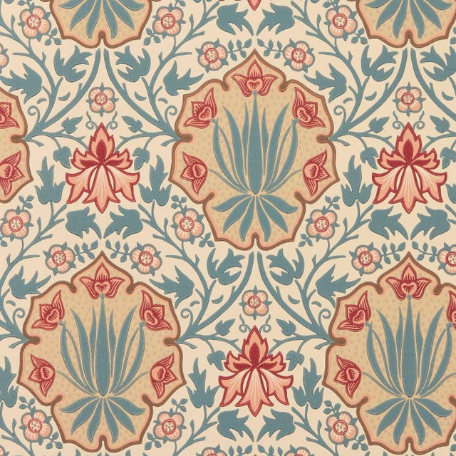 Morris & Co. Iris & Rose Wallpaper in Indigo/Crimson- a sample For Sale