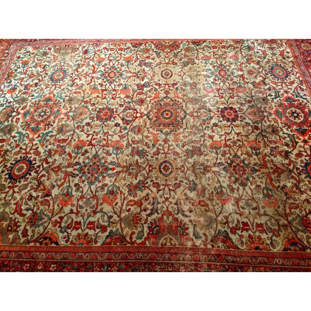 Antique Persian Ziegler Mahal Sultanabad Rug, Hand-Knotted Wool, Geometric Pattern, 11x14, Ivory & Red For Sale - Image 17 of 17
