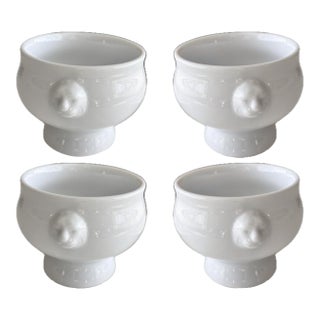 Bodum French White Porcelain Lion Head Soup Bowls - Set of 4 For Sale
