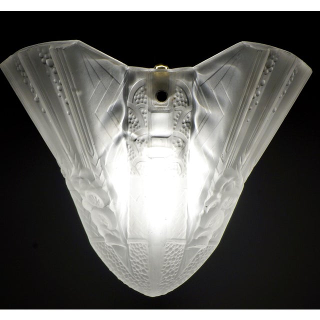 Muller Freres French Art Deco Pendant Chandelier Circa 1930 - Frosted Glass & Nickeled Bronze For Sale - Image 9 of 14